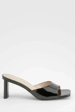 Sandals|Heels*boohoo Patent Flat Heel Square Toe Heeled Mules black