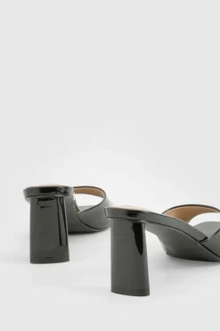 Sandals|Heels*boohoo Patent Flat Heel Square Toe Heeled Mules black