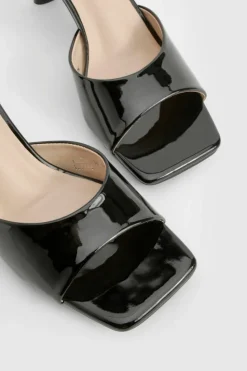 Sandals|Heels*boohoo Patent Flat Heel Square Toe Heeled Mules black