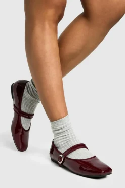 Ballet Flats|Flats*boohoo Patent Mary Jane Ballet Flats plum
