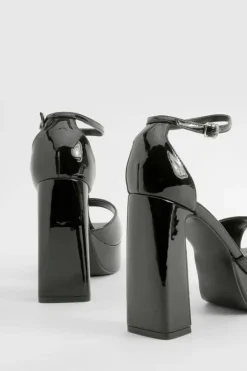 Heels*boohoo Patent Open Toe Platform Heels black