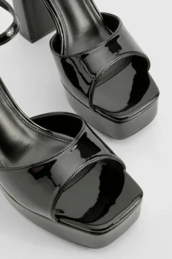 Heels*boohoo Patent Open Toe Platform Heels black