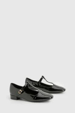 Ballet Flats|Flats*boohoo Patent T-Bar Mary Jane Flats black
