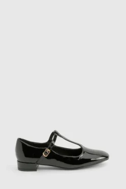 Ballet Flats|Flats*boohoo Patent T-Bar Mary Jane Flats black