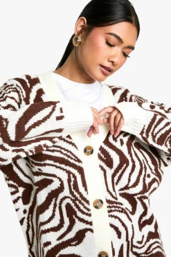 Cardigans*boohoo Pattern Detail Oversized Cardigan chocolate