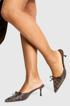 Heels*boohoo Patterned Bow Detail Court Mule brown