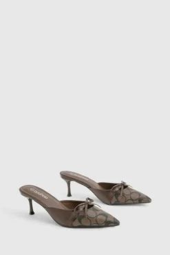 Heels*boohoo Patterned Bow Detail Court Mule brown