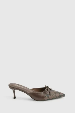 Heels*boohoo Patterned Bow Detail Court Mule brown