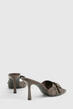 Heels*boohoo Patterned Square Toe Buckle Mule brown