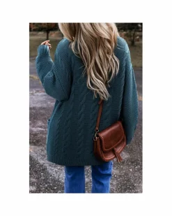 Cardigans*Azura Exchange Peacock Blue Cable Knit Button Front Pocketed Baggy Cardigan Multi