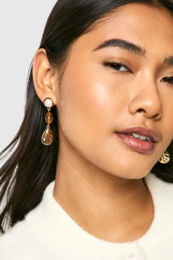 Statement Earrings|Earrings*boohoo Pearl and Amber Double Drop Earrings gold