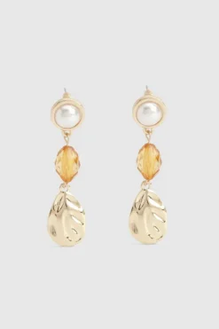 Statement Earrings|Earrings*boohoo Pearl and Amber Double Drop Earrings gold
