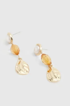 Statement Earrings|Earrings*boohoo Pearl and Amber Double Drop Earrings gold