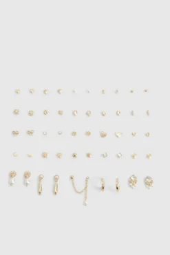 Earrings*boohoo Pearl and Stud Earrings 25 Pack gold