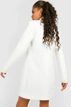 Blazer Dresses*boohoo Pearl Detail Blazer Dress white