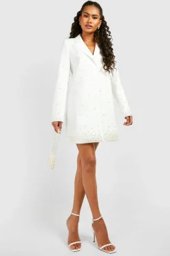 Blazer Dresses*boohoo Pearl Detail Blazer Dress white
