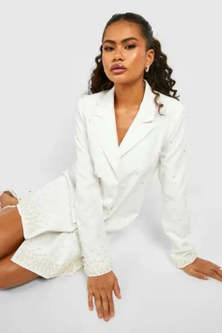 Blazer Dresses*boohoo Pearl Detail Blazer Dress white