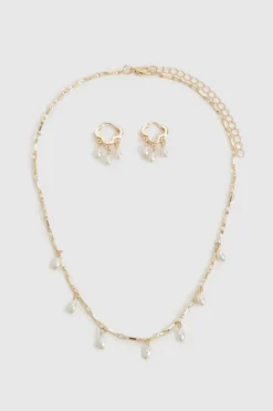 Necklaces*boohoo Pearl Detail Hoop Earrings & Necklace Multipack gold