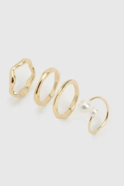 Rings*boohoo Pearl Detail Ring Multipack gold