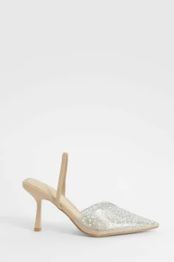 Heels*boohoo Pearl Embellished Slingback Court Heels nude