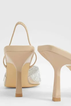 Heels*boohoo Pearl Embellished Slingback Court Heels nude