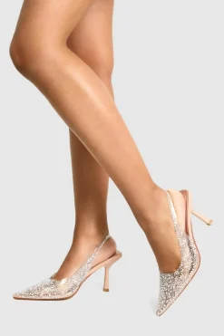 Heels*boohoo Pearl Embellished Slingback Court Heels nude