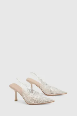 Heels*boohoo Pearl Embellished Slingback Court Heels nude