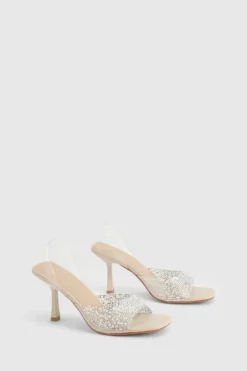Heels*boohoo Pearl Embellished Slingback Heels nude