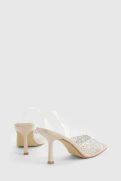 Heels*boohoo Pearl Embellished Slingback Heels nude