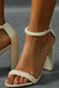 Heels*MissPap Pearl Embellished Strap Block Heels ivory