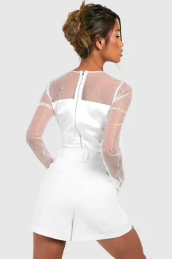 Long Sleeve Tops*boohoo Pearl Satin Long Sleeve Top white