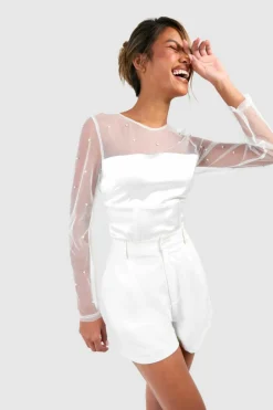 Long Sleeve Tops*boohoo Pearl Satin Long Sleeve Top white