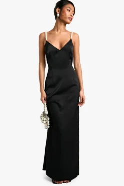 Maxi Dresses*boohoo Pearl Trim Detail V Maxi Dress black