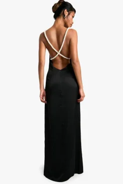 Maxi Dresses*boohoo Pearl Trim Detail V Maxi Dress black