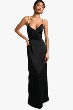 Maxi Dresses*boohoo Pearl Trim Detail V Maxi Dress black