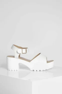 Flats|Sandals*boohoo Peep Toe Two Part Cleated Sandals white
