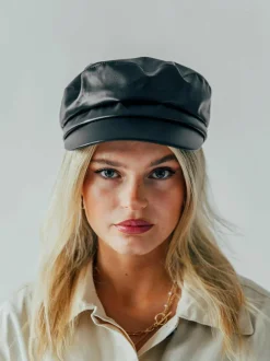 Hats & Gloves|Hats & Gloves*SVNX Penelope PU Leather Baker Boy In Black