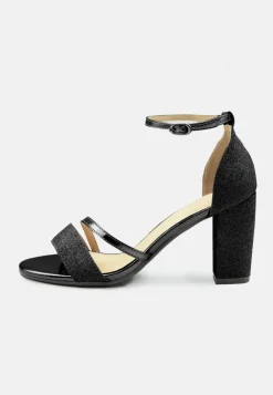 Sandals*Where's That From Perla' Mid High Block Heel Sandals With Ankle Strap Black