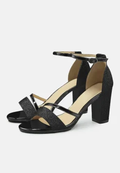 Sandals*Where's That From Perla' Mid High Block Heel Sandals With Ankle Strap Black