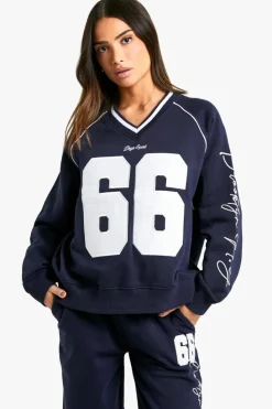 Sweatshirts|Hoodies & Sweatshirts*boohoo Petite 66 Applique V Neck Sweatshirt navy
