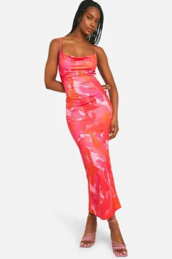 Bodycon Dresses|Maxi Dresses*boohoo Petite Abstract Cowl Maxi Dress pink