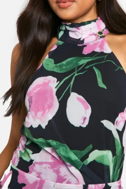 Bodycon Dresses*boohoo Petite Abstract Floral High Neck Ruched Maxi Dress black