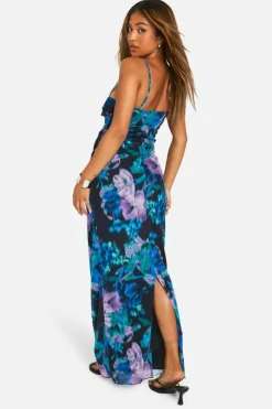 Bodycon Dresses|Maxi Dresses*boohoo Petite Abstract Floral Ruffle Maxi Dress purple