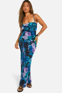 Bodycon Dresses|Maxi Dresses*boohoo Petite Abstract Floral Ruffle Maxi Dress purple