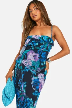 Bodycon Dresses|Maxi Dresses*boohoo Petite Abstract Floral Ruffle Maxi Dress purple