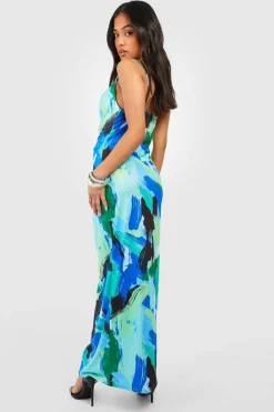 Maxi Dresses*boohoo Petite Abstract Print Cowl Neck Maxi Dress blue