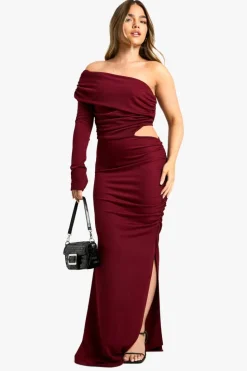 Bodycon Dresses*boohoo Petite Asymmetric Drape Detail Maxi Dress plum