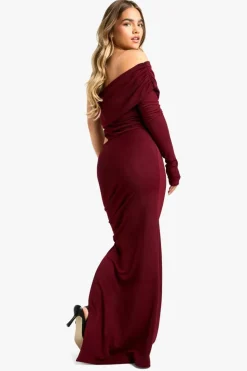 Bodycon Dresses*boohoo Petite Asymmetric Drape Detail Maxi Dress plum