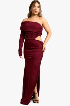 Bodycon Dresses*boohoo Petite Asymmetric Drape Detail Maxi Dress plum