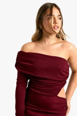 Bodycon Dresses*boohoo Petite Asymmetric Drape Detail Maxi Dress plum